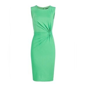 New York & Company neon green ribbed twist front sheath dress